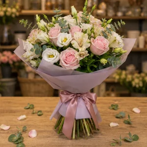 Livrare flori pentru Ziua Mamei buchet pastel cu lisianthus - poza 3