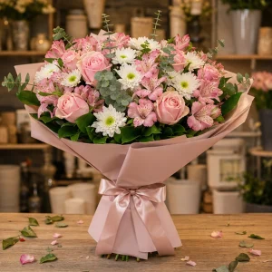 Livrare flori pentru Ziua Mamei buchet roz cald cu alstroemeria - poza 1