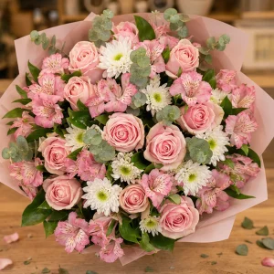 Livrare flori pentru Ziua Mamei buchet roz cald cu alstroemeria - poza 2