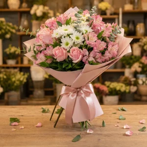 Livrare flori pentru Ziua Mamei buchet roz cald cu alstroemeria - poza 3