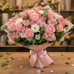 Livrare flori pentru Ziua Mamei buchet roz cald cu alstroemeria - poza 4