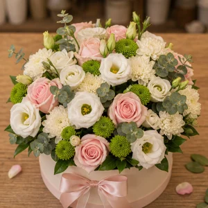 Livrare flori pentru Ziua Mamei cutie florala roz ivory - poza 2