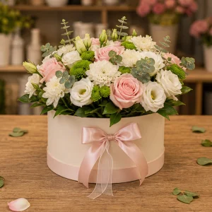 Livrare flori pentru Ziua Mamei cutie florala roz ivory - poza 3