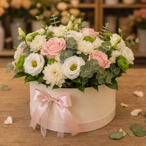 Livrare flori pentru Ziua Mamei cutie florala roz ivory - poza 4