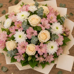 Livrare flori pentru Ziua Mamei pachet buchet si felicitare - poza 2