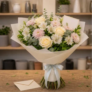 Livrari flori online Bucuresti pachet buchet cu mesaj - poza 1