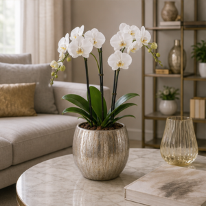 Orhidee Phalaenopsis Albă în Vas Premium - imagine 3