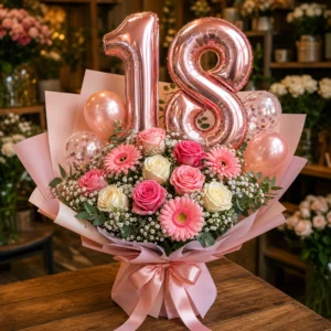 Pachet majorat 18 ani cu buchet si balon - poza 2
