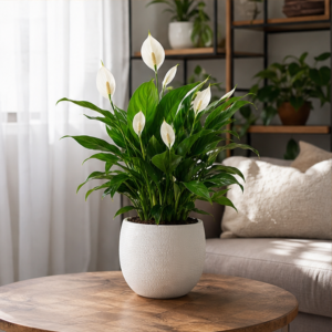 Spathiphyllum Peace Lily în Ghiveci Ceramic Alb - imagine 3